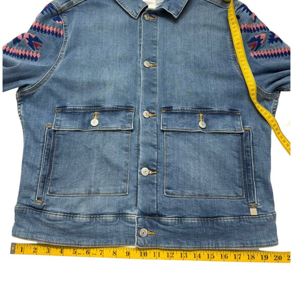 Lularoe Kenny Jacket XL Southwestern Aztec Embroidered Blue Stretch Denim - Picture 6 of 10